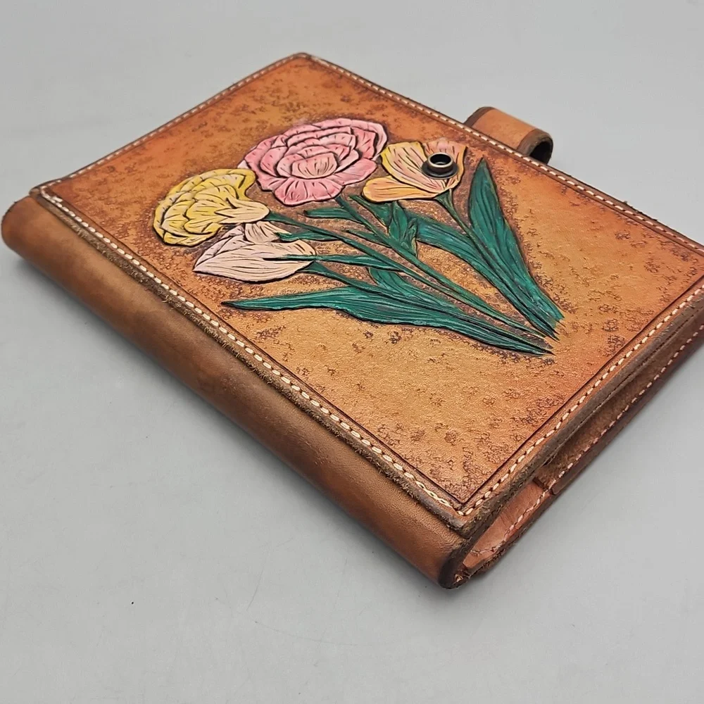 Hand Tooled & Painted Journel Cover Heavy Duty Leather Roses Flowers